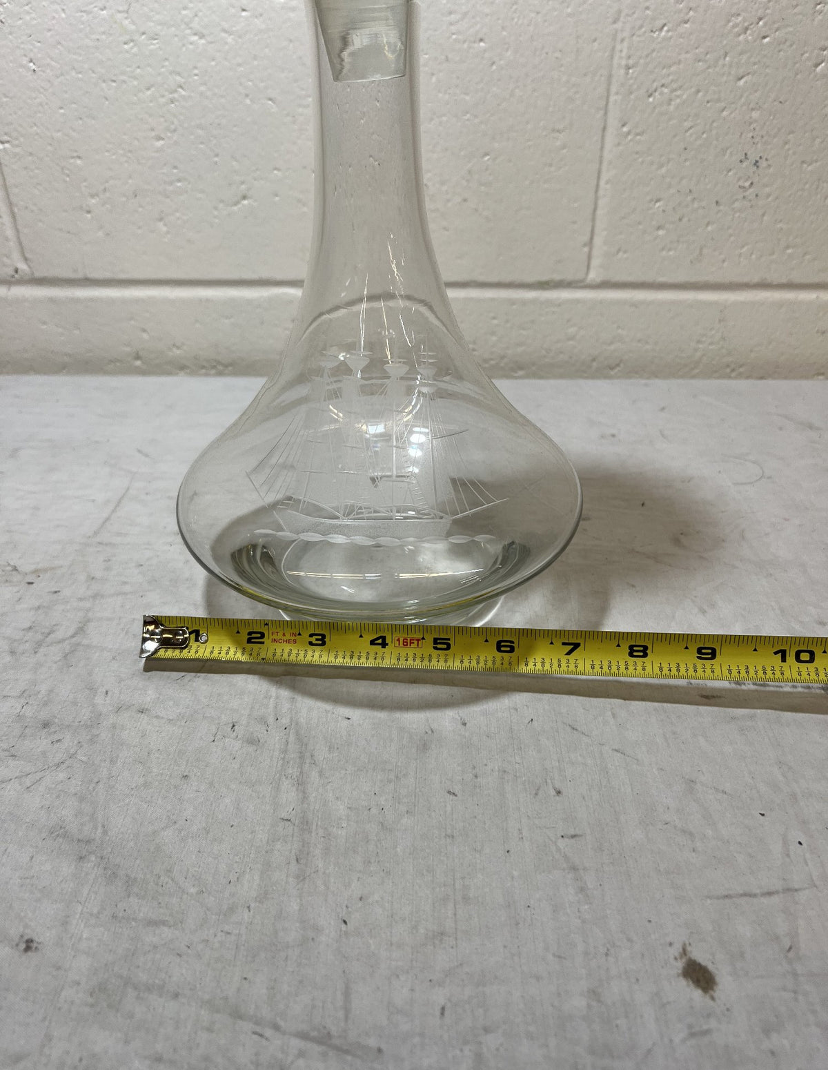 Vintage Etched Sailing Ship Decanter and 6 Stemmed Glasses