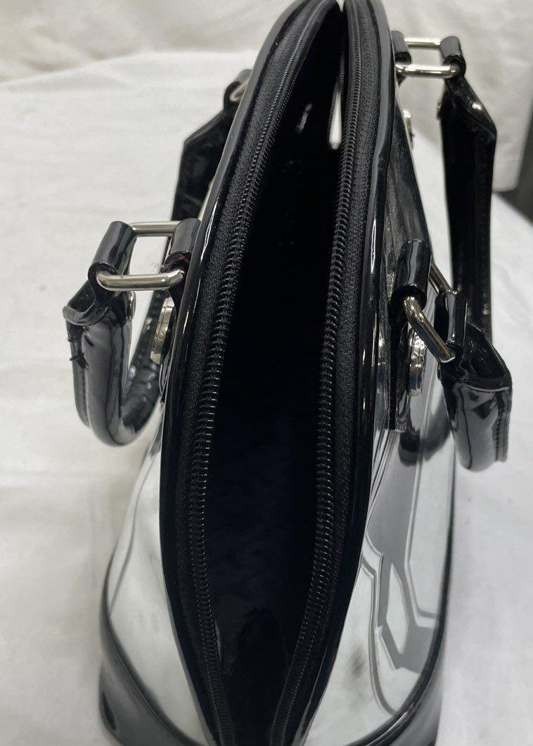 Loungefly Star Wars Captain Phasma chrome silver dome satchel with black patent handles, view 7