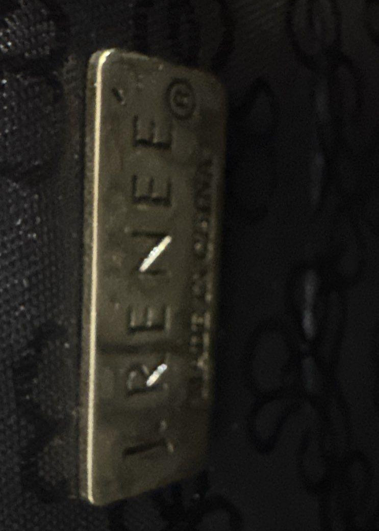 J. Renee silver pewter metallic envelope clutch with fan stitching, jeweled ornament and chain strap, view 8