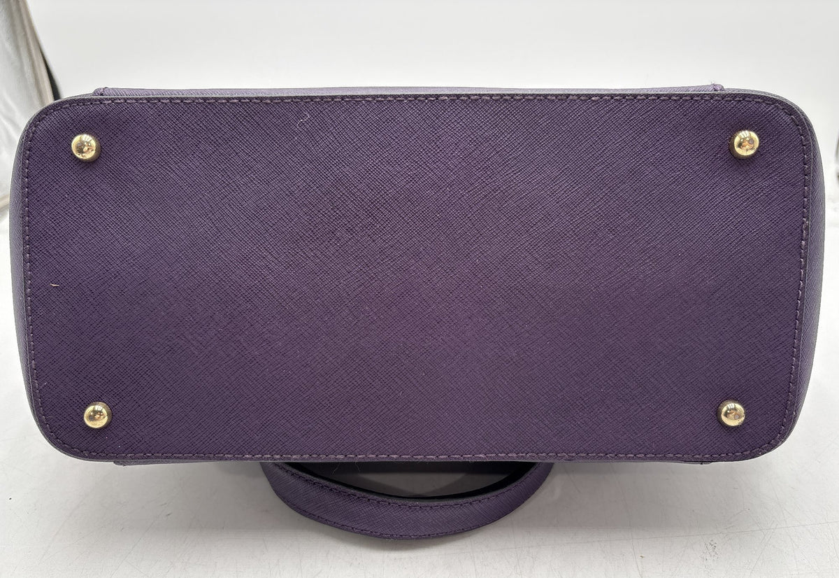 Calvin Klein plum purple saffiano-texture tote with gold-tone chain shoulder straps, view 6