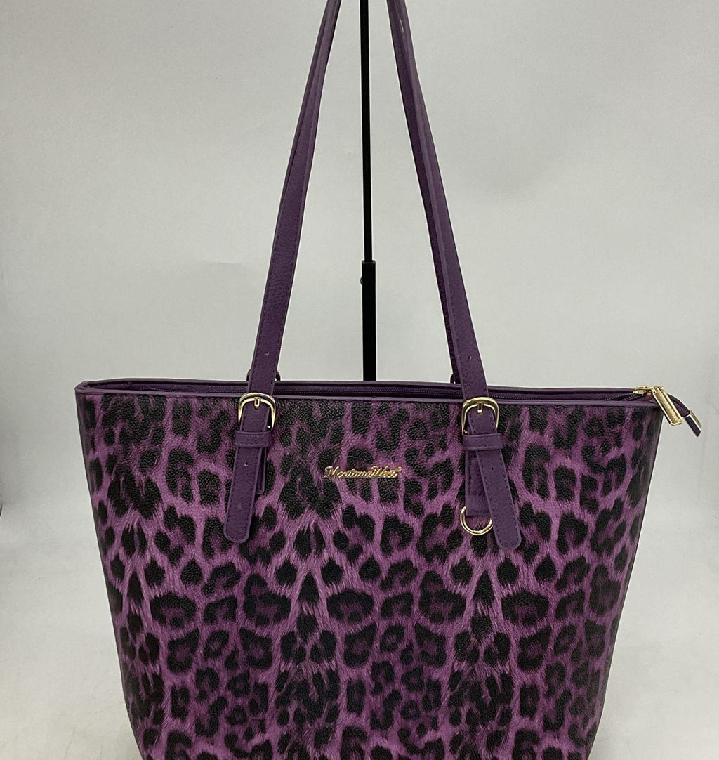 Montana West Purple Leopard Print Faux Leather Tote Bag
