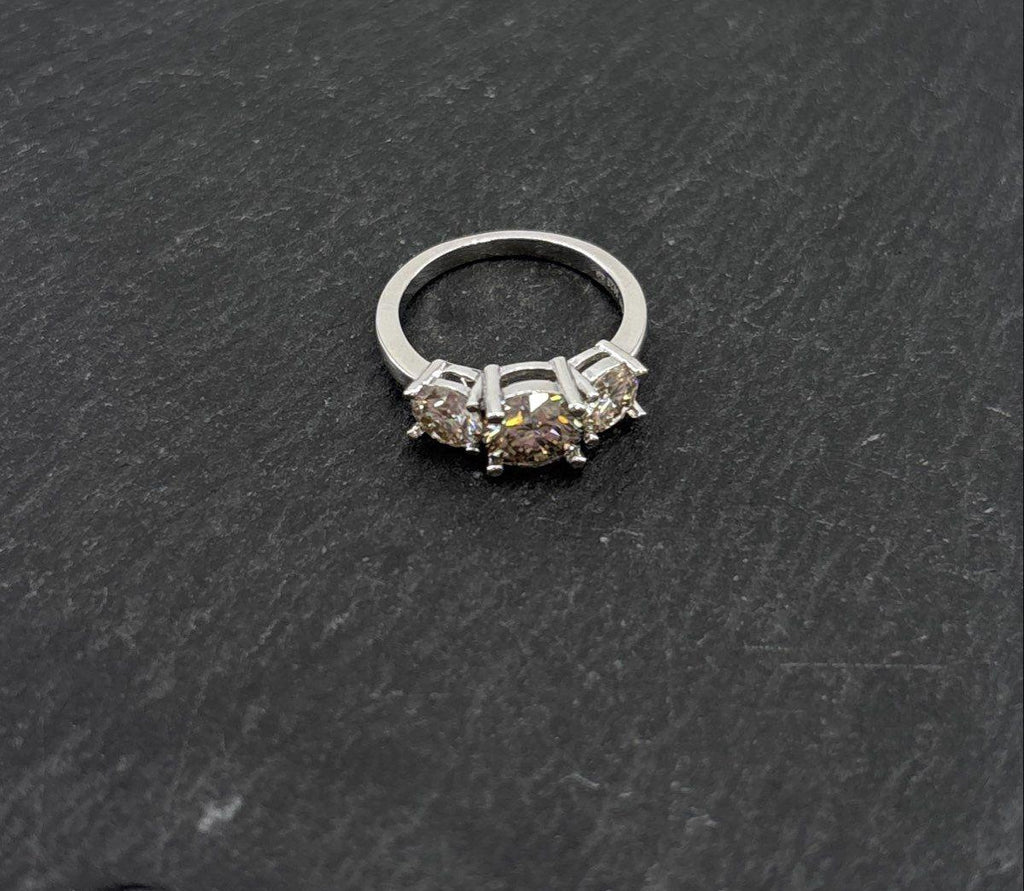 925 Sterling Silver Moissanite Three-Stone Cocktail Ring, Size 4
