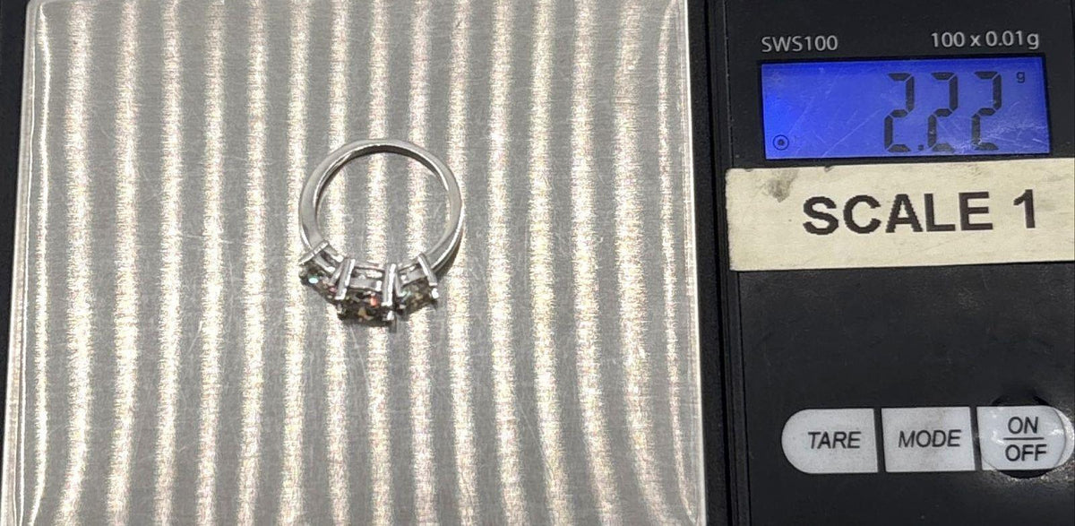 925 Sterling Silver Moissanite Three-Stone Cocktail Ring, Size 4