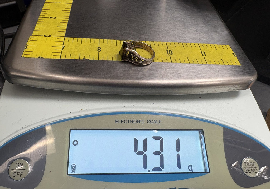 Sterling Silver Smoky Quartz Filigree Ring Size 6.75