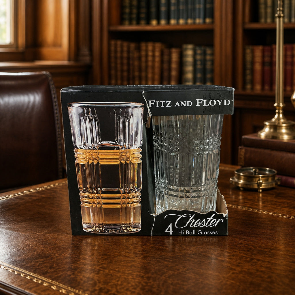 Fitz & Floyd Chester Highball Glasses Set of 4 Boxed 13 oz
