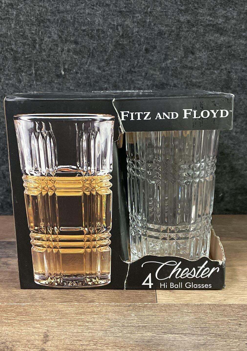 Fitz & Floyd Chester Highball Glasses Set of 4 Boxed 13 oz