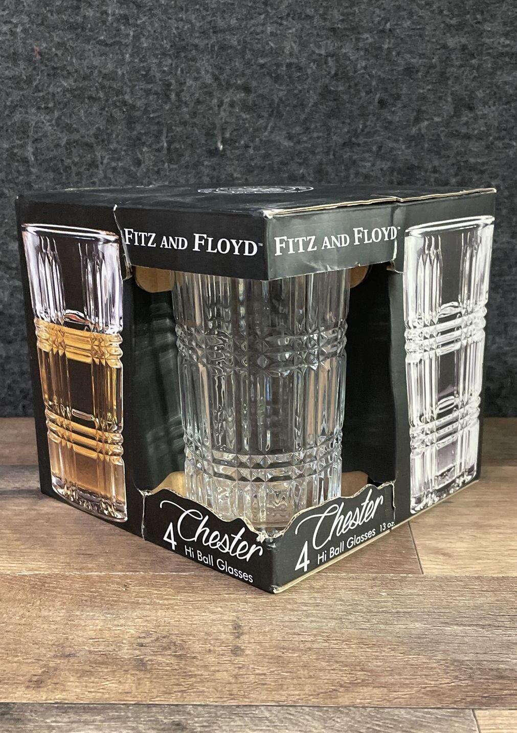 Fitz & Floyd Chester Highball Glasses Set of 4 Boxed 13 oz