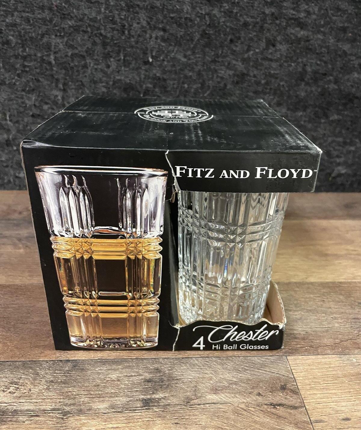 Fitz & Floyd Chester Highball Glasses Set of 4 Boxed 13 oz