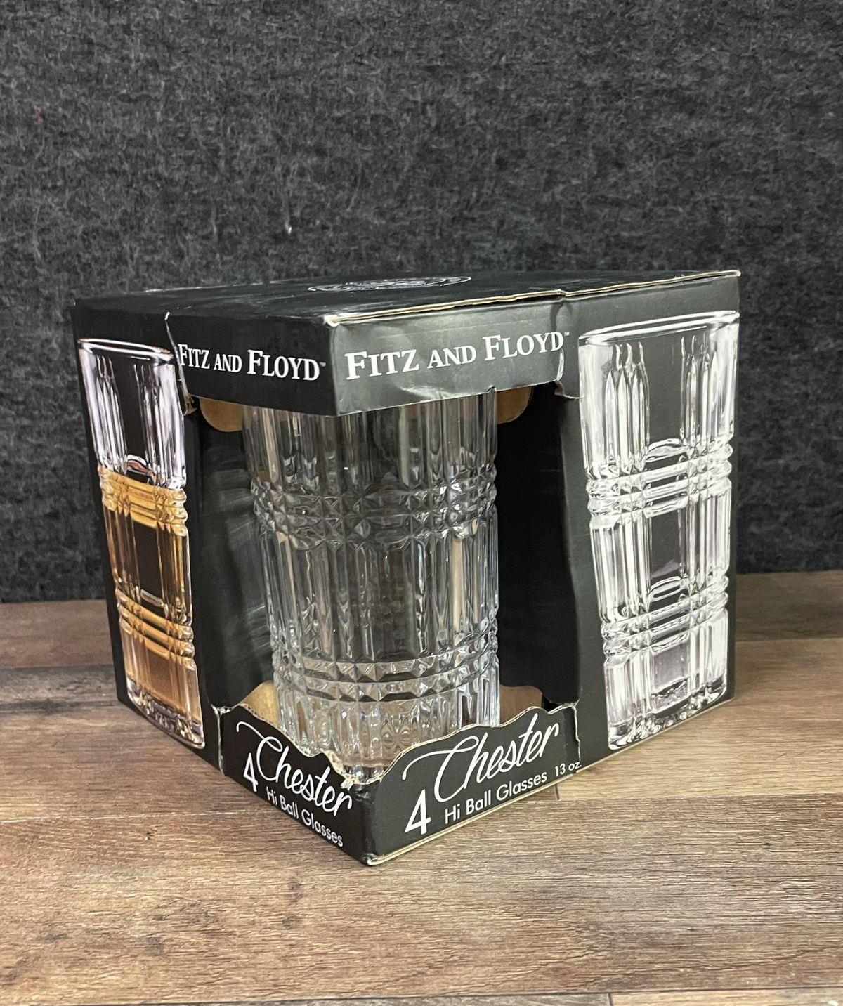 Fitz & Floyd Chester Highball Glasses Set of 4 Boxed 13 oz