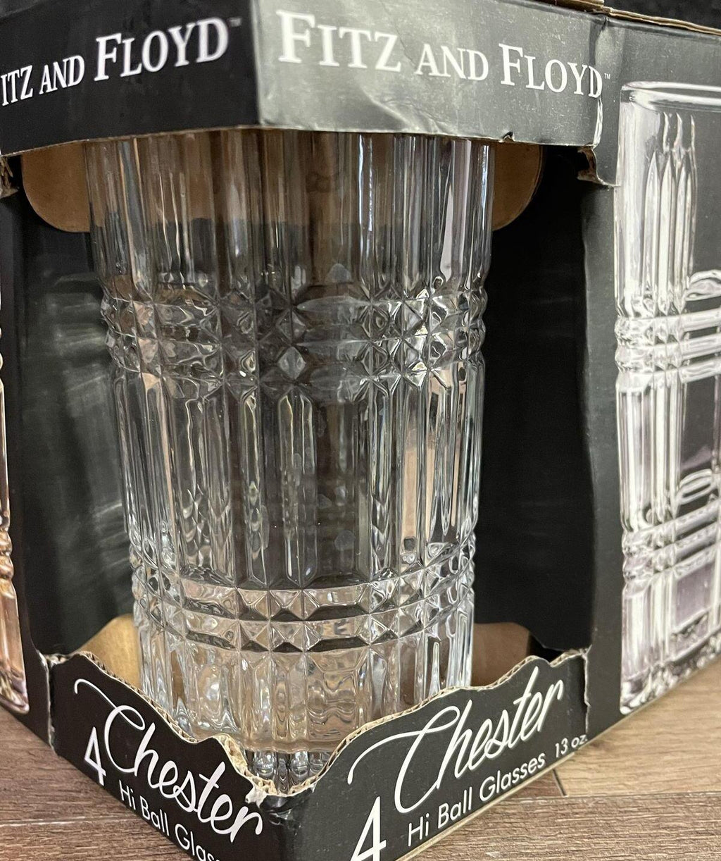 Fitz & Floyd Chester Highball Glasses Set of 4 Boxed 13 oz