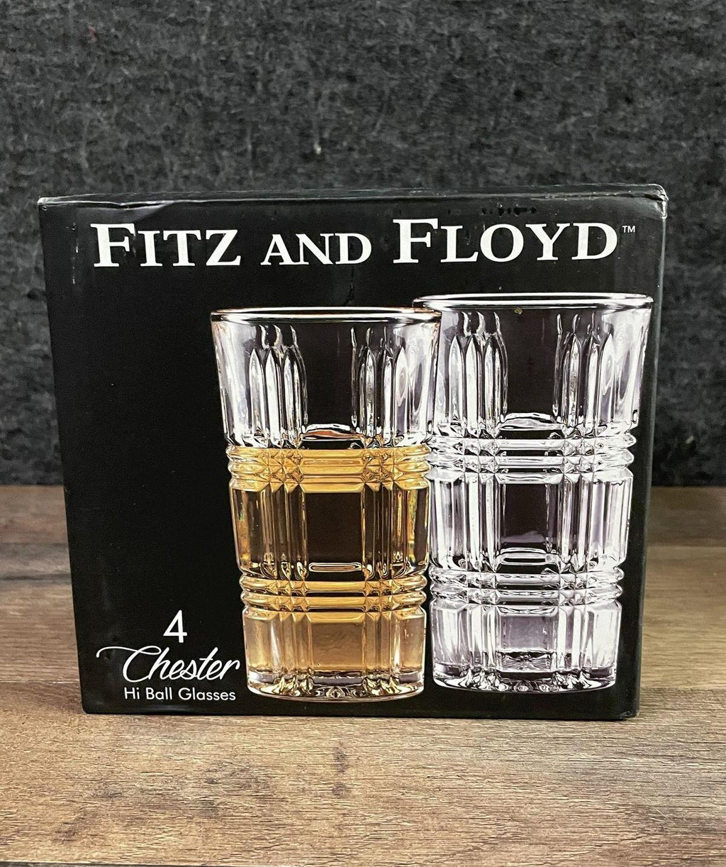 Fitz & Floyd Chester Highball Glasses Set of 4 Boxed 13 oz