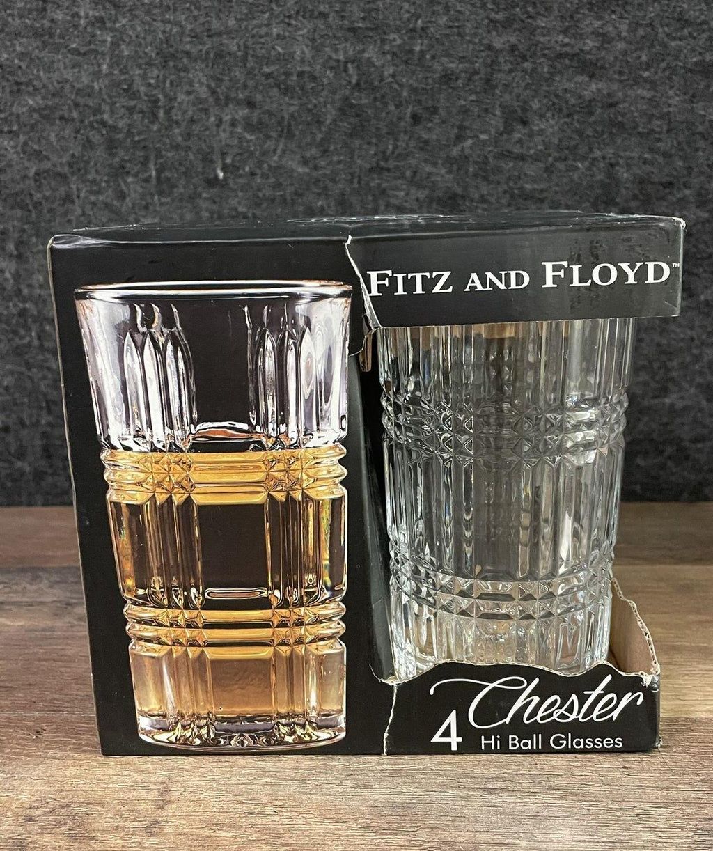 Fitz & Floyd Chester Highball Glasses Set of 4 Boxed 13 oz