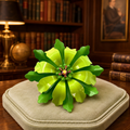Signed Vintage Green Enamel Layered Flower Brooch 2.5 x 3 Inch