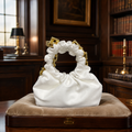 3am Forever White Ruched Cloud Clutch with Gold Chain Handle