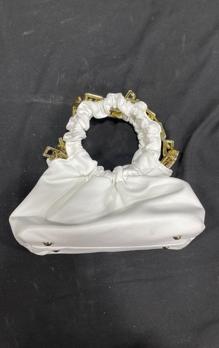 3am Forever White Ruched Cloud Clutch with Gold Chain Handle
