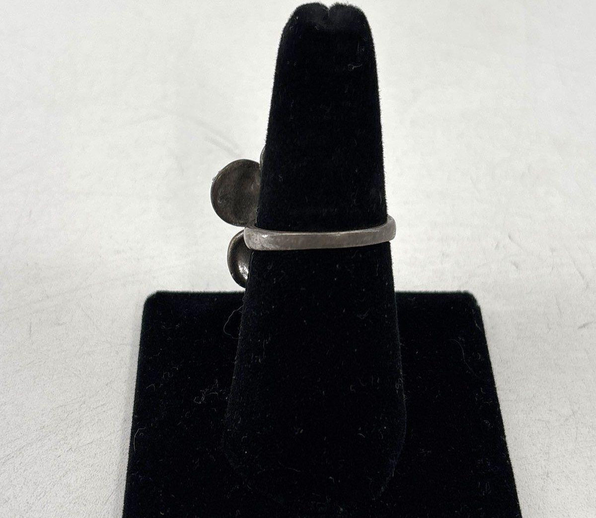 Silver five-petal flower statement ring pavé-set with clear rhinestones, view 4