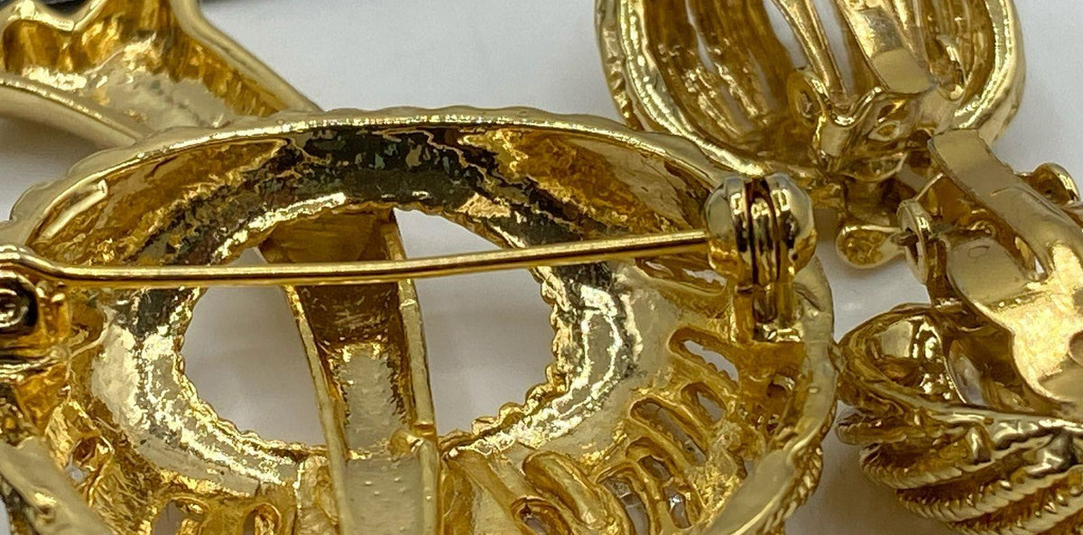 Gold-tone openwork ribbed mushroom brooch with matching mushroom clip-on earrings, view 3