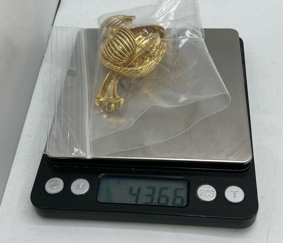 Gold-tone openwork ribbed mushroom brooch with matching mushroom clip-on earrings, view 5