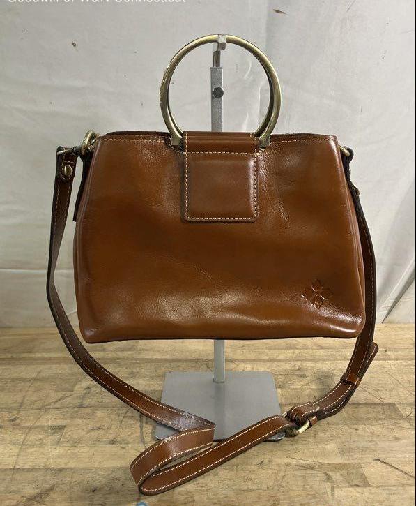 Patricia Nash Cognac Leather Ring Handle Satchel Crossbody