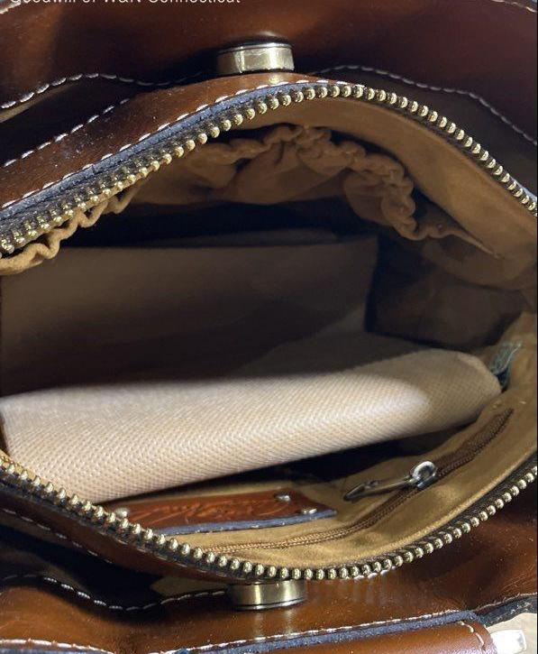 Patricia Nash Cognac Leather Ring Handle Satchel Crossbody