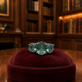 Silver Tone Three Stone Green Oval Ring Size 7