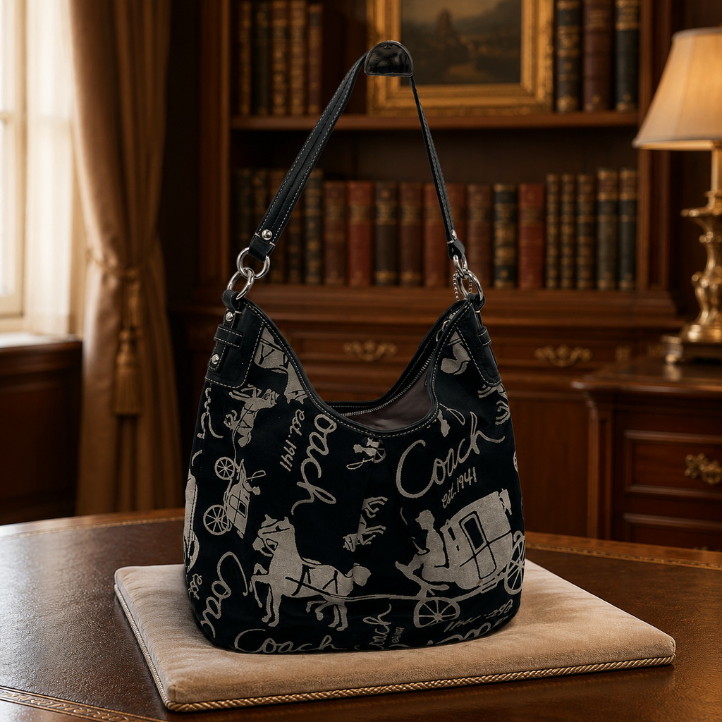 Coach Horse and Carriage Canvas Hobo Bag F14480