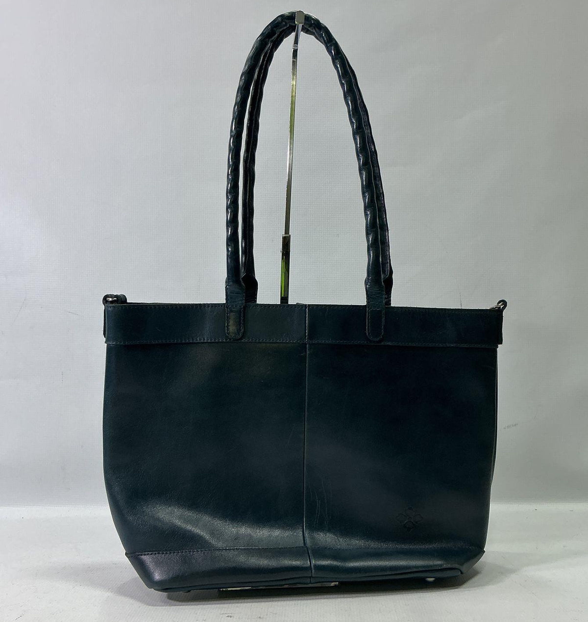 Patricia Nash navy blue leather tote with rolled shoulder straps, view 2