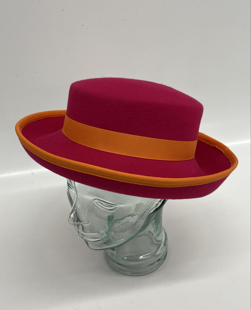 Pink Wool Felt Hat with Orange Ribbon by Bollman Hat Co
