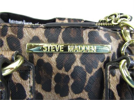 Leopard and rose print satchel crossbody bag with top handles and strap, view 3