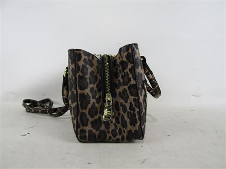 Leopard and rose print satchel crossbody bag with top handles and strap, view 6