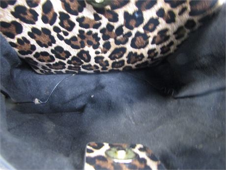 Leopard and rose print satchel crossbody bag with top handles and strap, view 8