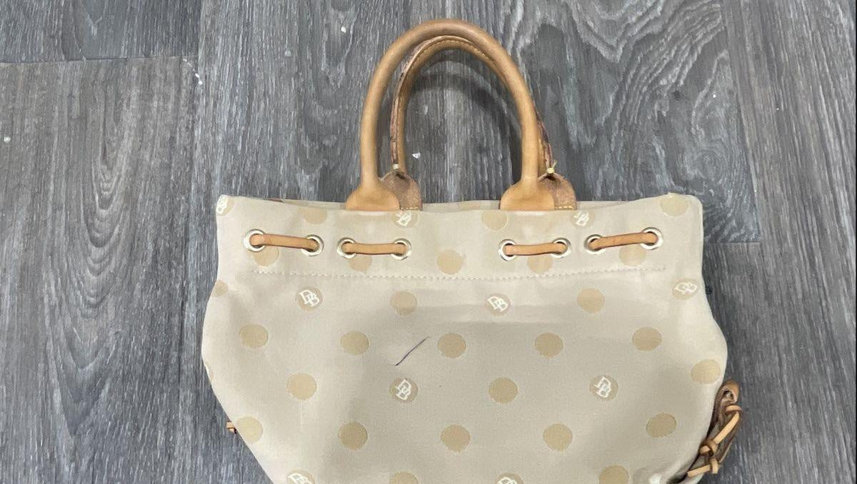 Dooney & Bourke Polka Dot Monogram Canvas Satchel Handbag Tan
