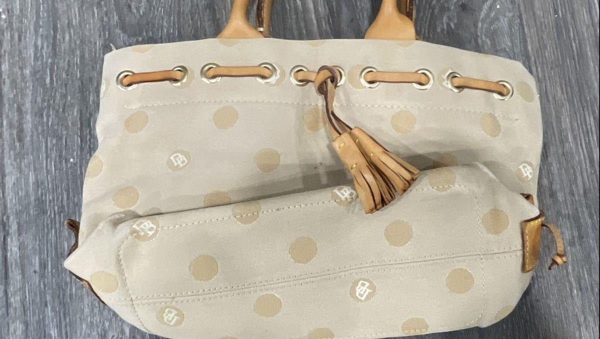 Dooney & Bourke Polka Dot Monogram Canvas Satchel Handbag Tan