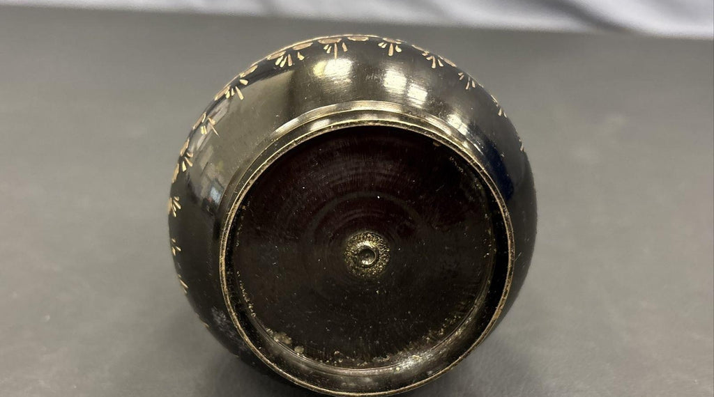 Etched Brass Bud Vase Black Floral 10 Inch