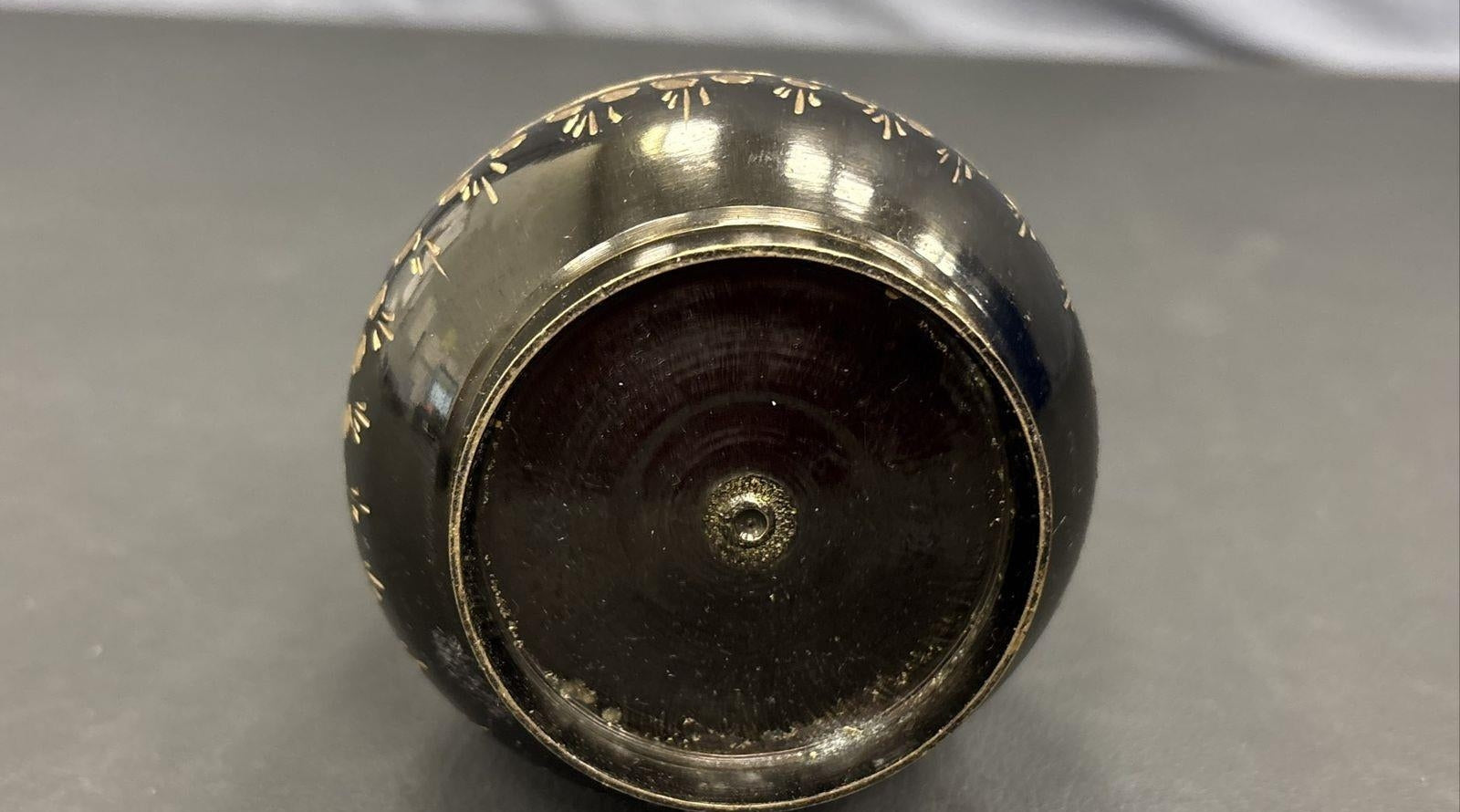 Etched Brass Bud Vase Black Floral 10 Inch