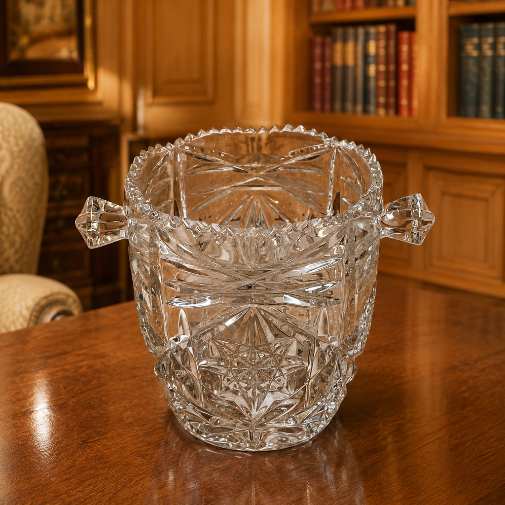Vetrai Italy Lead Crystal Ice Bucket Star Diamond Cut 6 Inch
