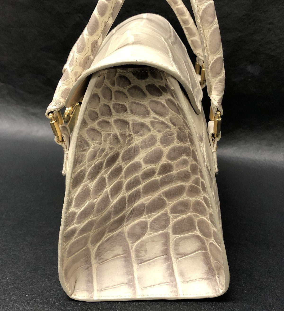 Dooney and Bourke white croc-embossed satchel with gold-tone turn-lock and logo medallion, view 3