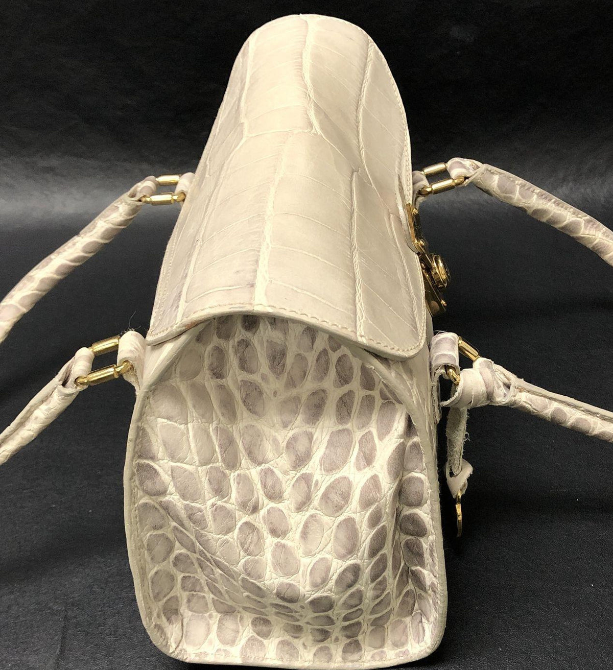 Dooney and Bourke white croc-embossed satchel with gold-tone turn-lock and logo medallion, view 5