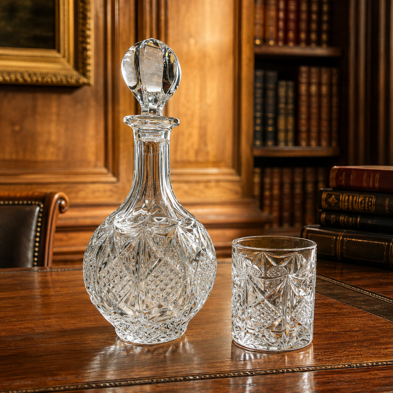 Crystal Cut Glass Decanter & Glass Cup 8x5