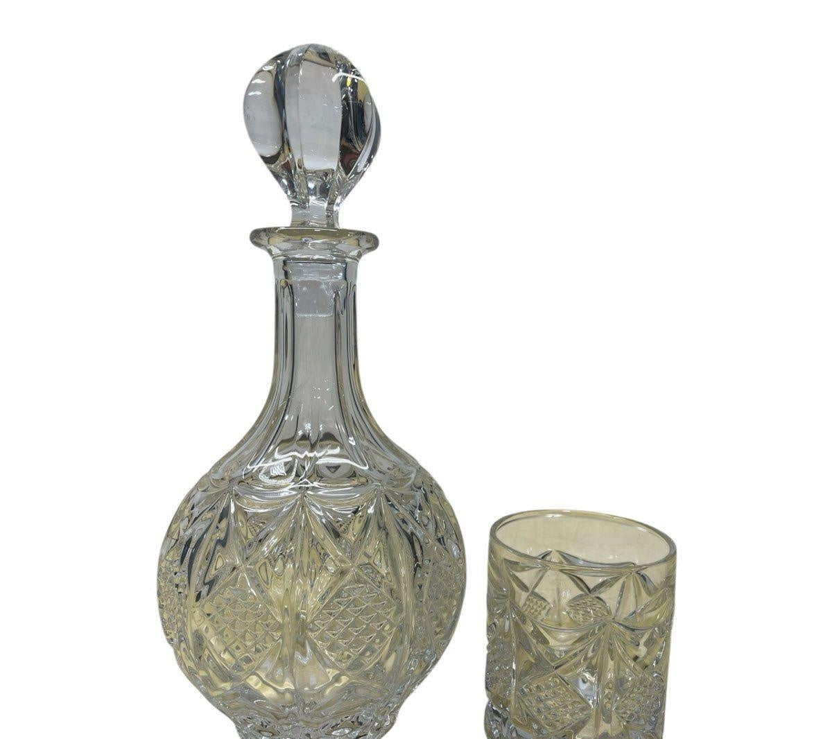 Crystal Cut Glass Decanter & Glass Cup 8x5