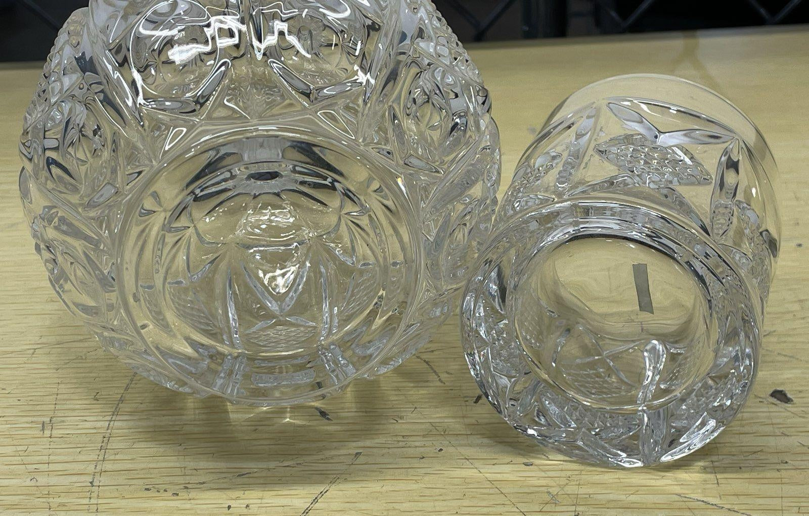 Crystal Cut Glass Decanter & Glass Cup 8x5