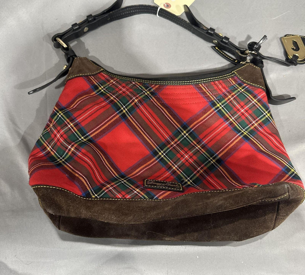 Dooney & Bourke Tartan Plaid Shoulder Bag Suede Trim