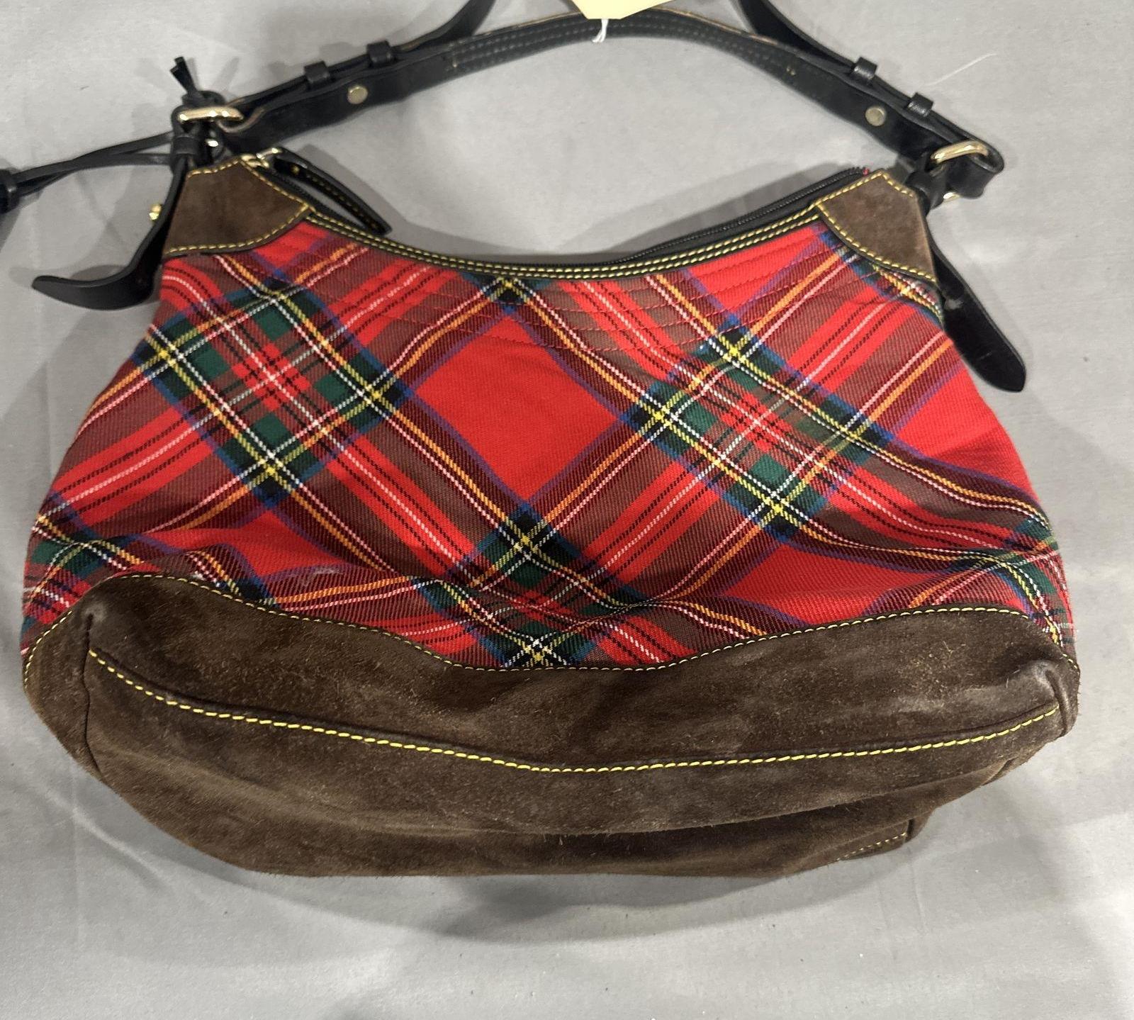 Dooney & Bourke Tartan Plaid Shoulder Bag Suede Trim