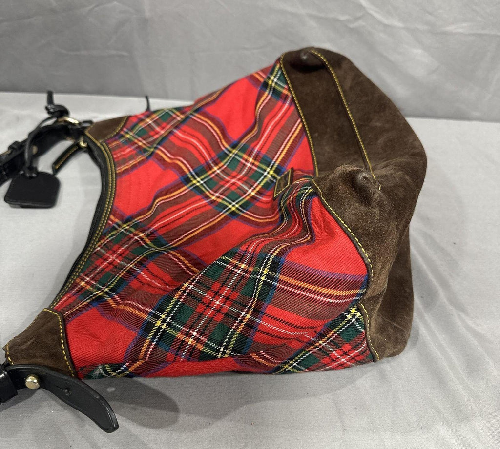 Dooney & Bourke Tartan Plaid Shoulder Bag Suede Trim