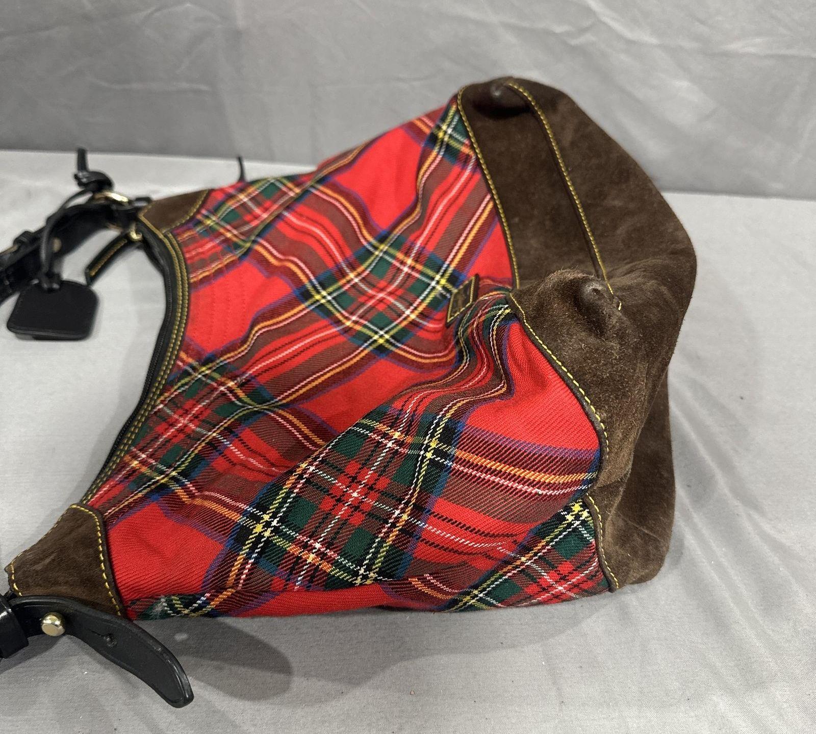 Dooney & Bourke Tartan Plaid Shoulder Bag Suede Trim