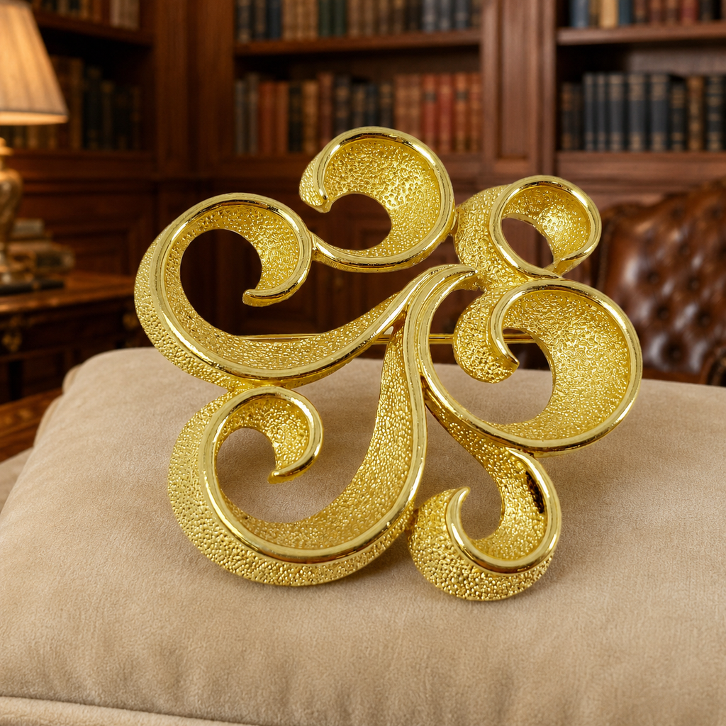 Crown Trifari Gold-Tone Textured Swirl Brooch