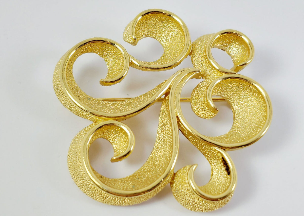 Crown Trifari Gold-Tone Textured Swirl Brooch