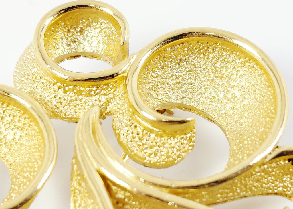 Crown Trifari Gold-Tone Textured Swirl Brooch