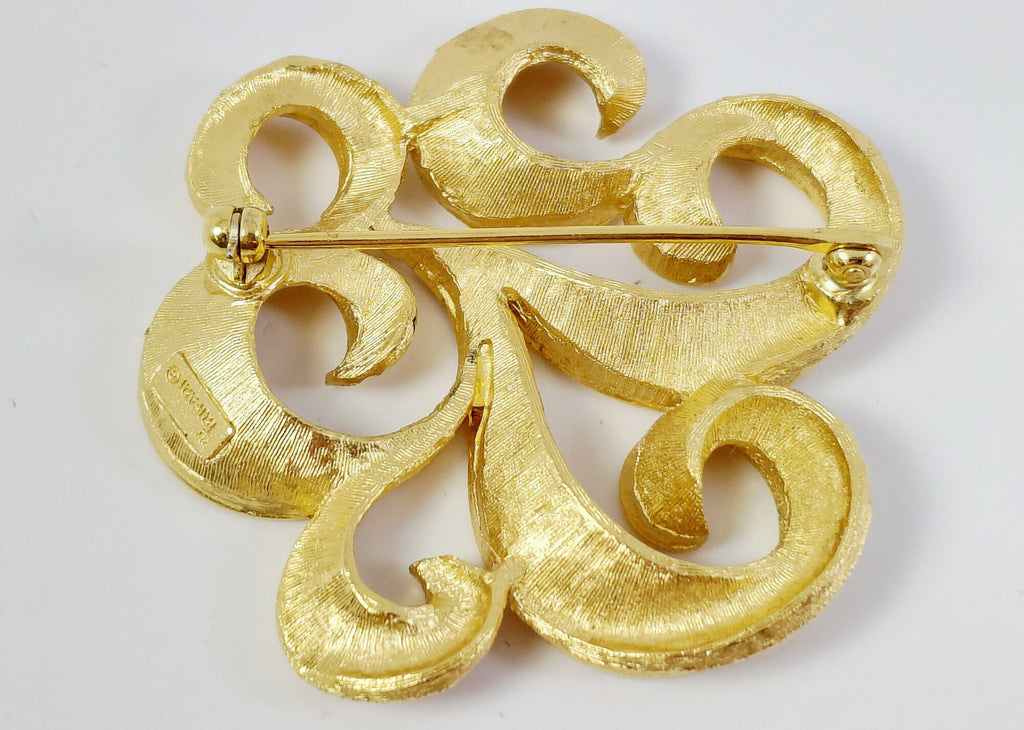 Crown Trifari Gold-Tone Textured Swirl Brooch