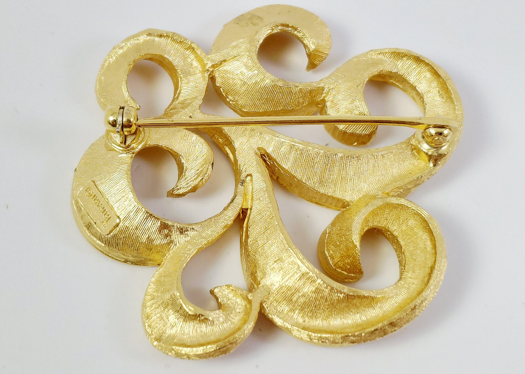 Crown Trifari Gold-Tone Textured Swirl Brooch